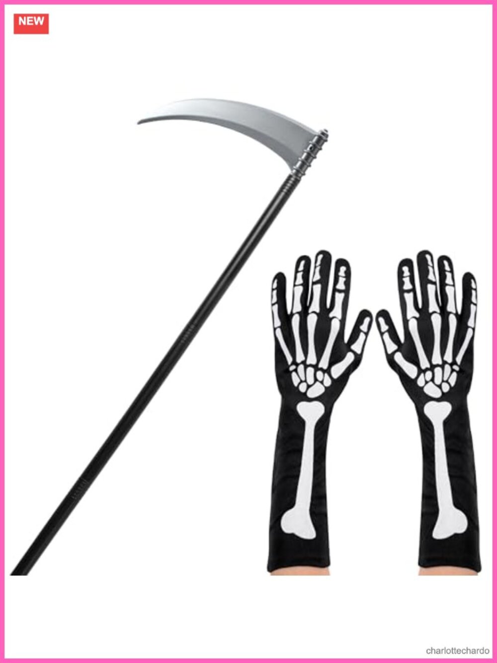 Grim Reaper Halloween Costume Accessory Set Scythe Skeleton Gloves 3 Piece